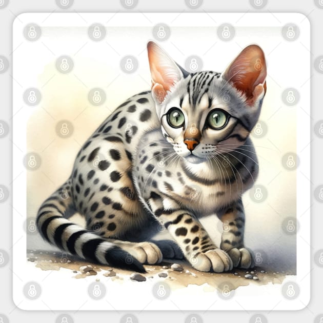 Egyptian mau Watercolor Kitten - Cute Kitties Sticker by Aquarelle Impressions